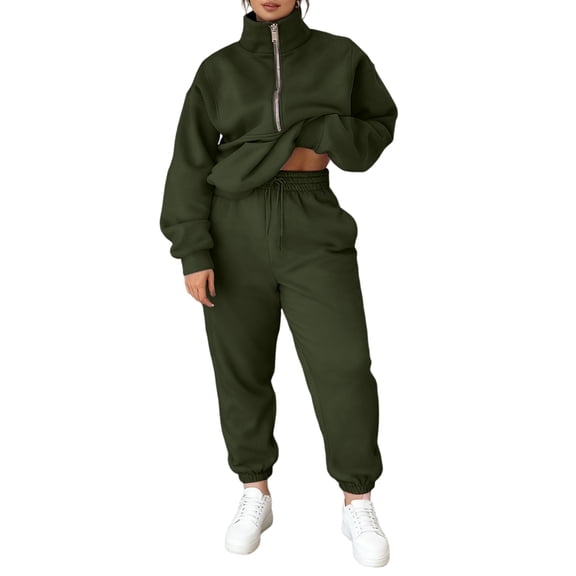 Women’s Zip Up High Neck Pullover Sweatshirt and Elastic Waist Jogger Pants Set Long Sleeve Relaxed Fit Tracksuit