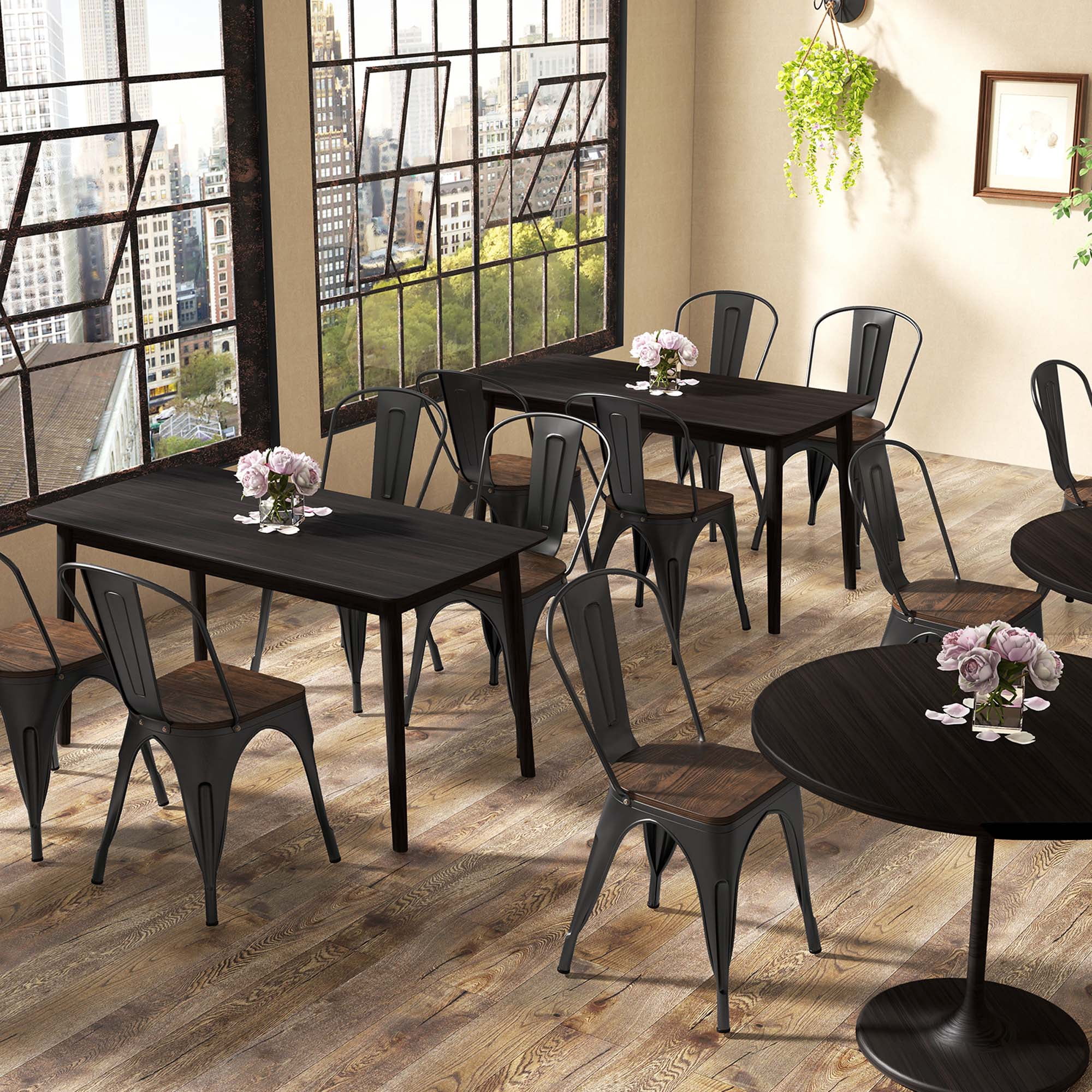 Gymax Tolix Style Metal Dining Chairs Set of 4 w/ Wood Seat & Removable Backrest Black