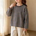 thumbnail image 4 of fatyb Girls Boys Long Sleeve Striped T-Shirts Crew Neck Casual Soft Cotton Tops Everyday Wear for Kids, 4 of 6