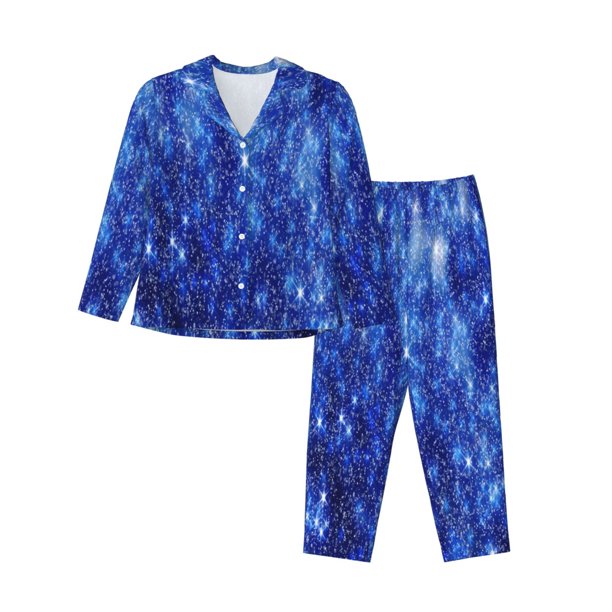 Balery Blurred Star Snow Christmas Conjunto de Pijama con Estampado para Mujer, Conjunto de Dos Piezas con Manga Larga, Ropa de Dormir Suave con Bolsillos, Pijamas Cómodos-X-Large