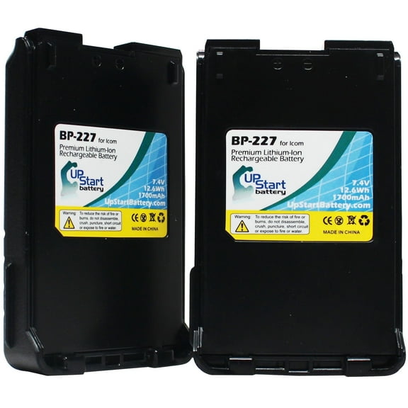 2x Pack - UpStart Battery Icom IC-F60 Battery Replacement - For Icom BP-227, BP-227Li Two-Way Radio Battery (1700mAh, 7.4V, Lithium-Ion)