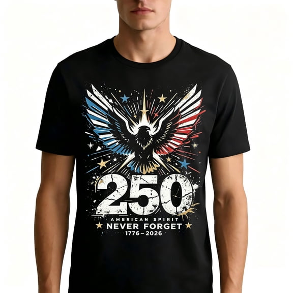 American 250th Anniversary T-Shirt USA Eagle Patriotic Tee Never Forget 100% Cotton Unisex Alpha T-Shirt US, X-Large, Regular Black