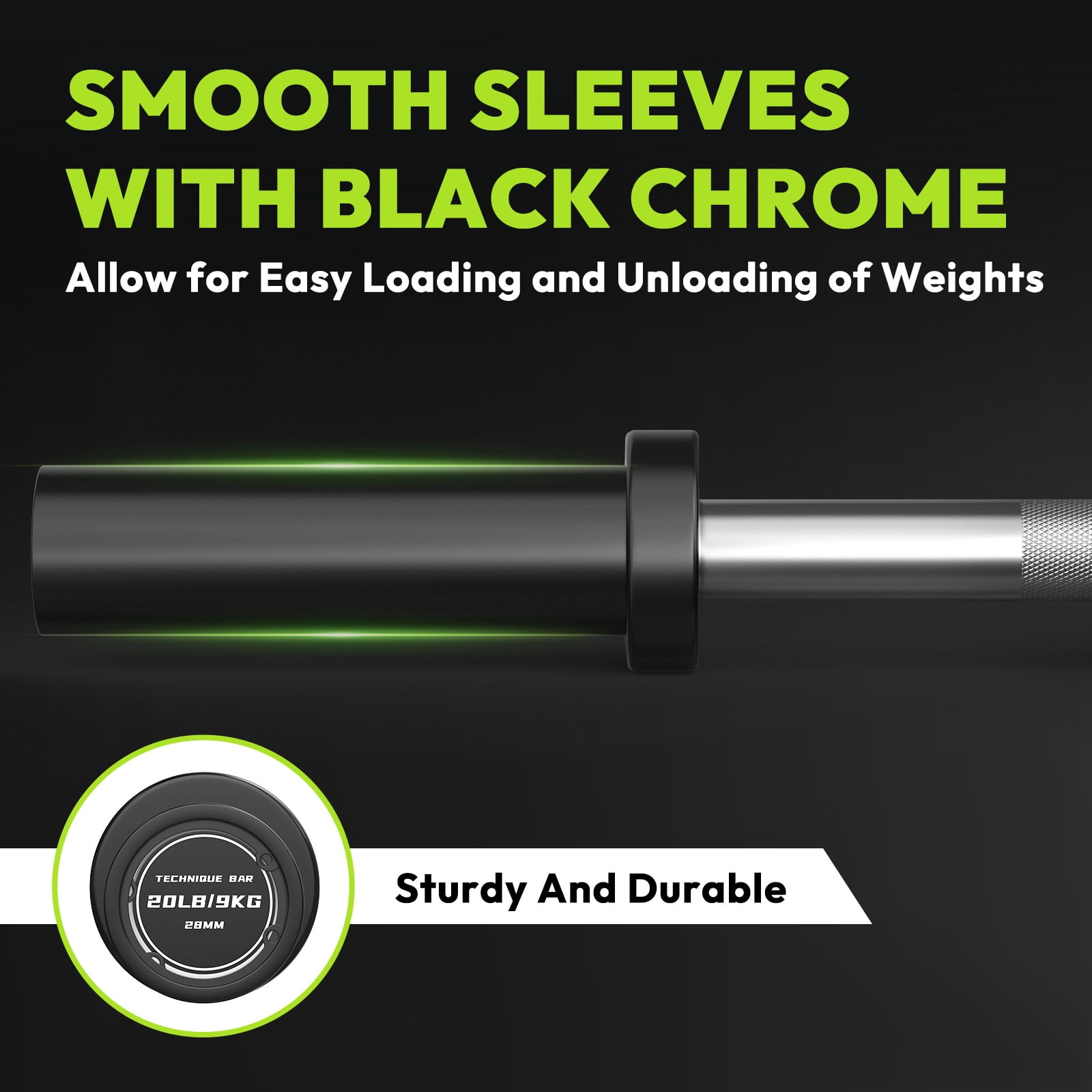 HANDBODE Olympic Barbell Bar 4 ft Weightlifting Bar for Powerlifting, Bench Press, Deadlift, Squat - 500 lb Capacity, Home & Gym Strength Training, 28mm diameter, Silver & Black
