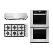 3 Piece Kitchen Package With 36" Gas Cooktop 36" Under Cabinet Range Hood 30" Double Electric Wall Oven