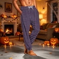 thumbnail image 4 of Men's Traditional Plaid Pajama Pants with Pockets & Drawstring - Cuffed Jogger Sleep Bottoms for Men, Elastic Waist Soft Lightweight Lounge Homewear Purple M, 4 of 7