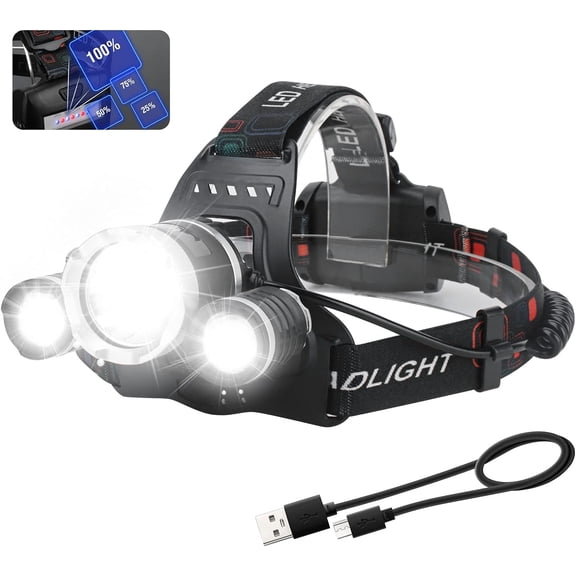 LED Rechargeable Headlamp,Super Bright Head Lamp Flashlight,Battery Powered 4 Modes IPX4 Waterproof Headlamps for Adults Kids Outdoor Hunting Hiking Camping Fishing Running