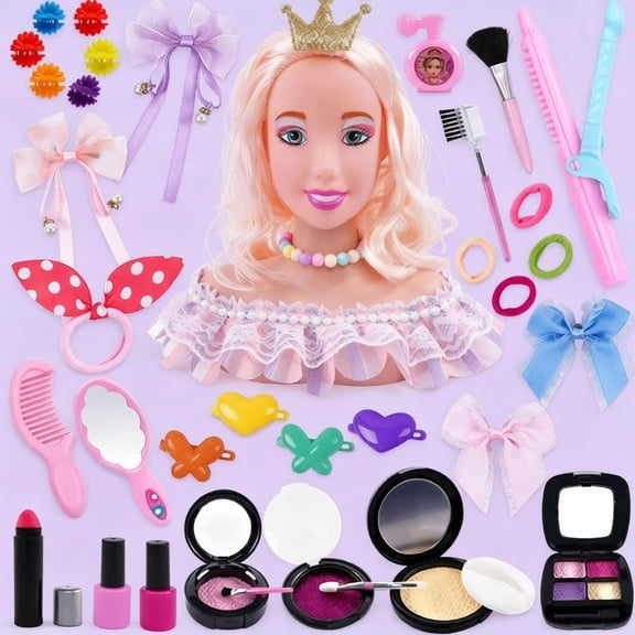 Kids Hair Styling Doll Head with Pretend Makeup Set, Girls Beauty Salon Role Play Toy, Top Christmas Birthday Holiday Gift, Creative Imagination Learning Toy for Toddler Girls Ages 3