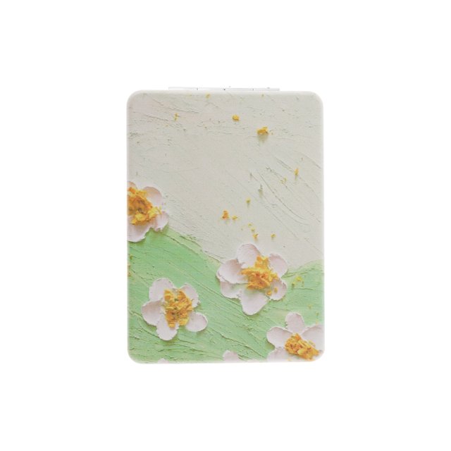 Ofertas Únicas 1 Pc Espejo de Maquillaje Rectangular Dibujado a Mano para Viajes Vacacionales Verde Metal PU Vidrio