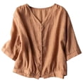 thumbnail image 3 of Kelon Short Sleeve Womens Linen Cotton Tops Vacation Casual Outfits Blouses Dressy Casual Summer Outfits 2026, 3 of 3