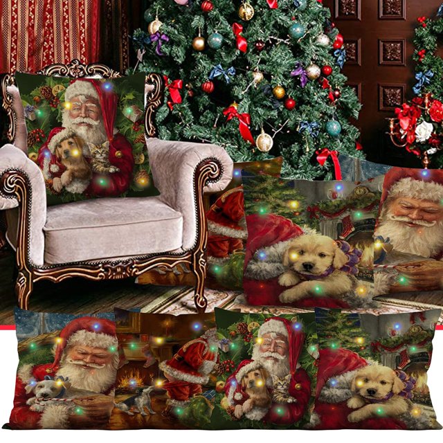 Fiudx Ofertas Relámpago Funda De Cojín Led Con Iluminación Navideña, Decoración Del Hogar, Funda De Almohada, Sofá Intermitente