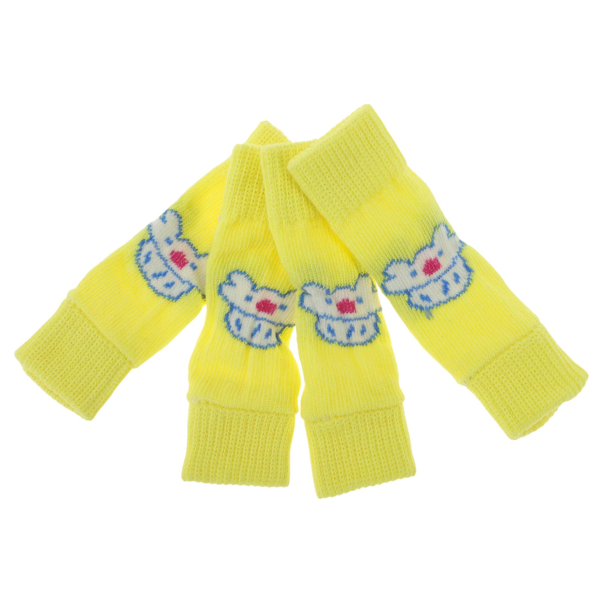 Unique Bargains Pack of 4 Dog Leg Soft Knitted Dog Socks Joint Protection Yellow Cat M