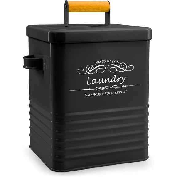 Laundry Detergent Storage Container with Scoop & Lid - Modern Farmhouse Metal Powder Dispenser for Laundry Room Decor & Accessories - Organization & Storage (Black)