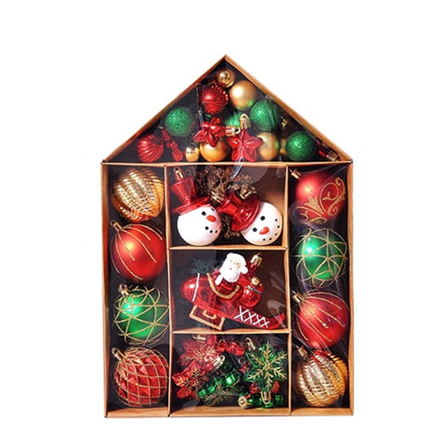 Yuarrent 70 unidades/Kit de colgante de Navidad de plástico para boda, hogar, Hotel, jardín, porche, decoraciones colgantes, bolas, adornos Kits de decoración para fiestas Rojo Verde Oro Yuarrent HA065335-03