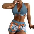 thumbnail image 2 of EGNMCR Bikini Set Women With Chest Pad Without Underwire Print Deep V High-waisted Patchwork Swimming Trunks Split Swimsuit, 2 of 9