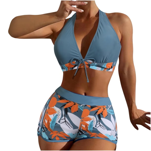 Bañador cómodo con almohadilla en el pecho sin aros para mujer, traje de baño dividido de talle alto con escote en V profundo OAVQHLG3B Store lin121212