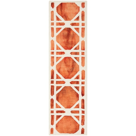 SAFAVIEH Dip Dye Kuzman Geometric Wool Runner Rug, Ivory/Orange, 2'3" x 12'