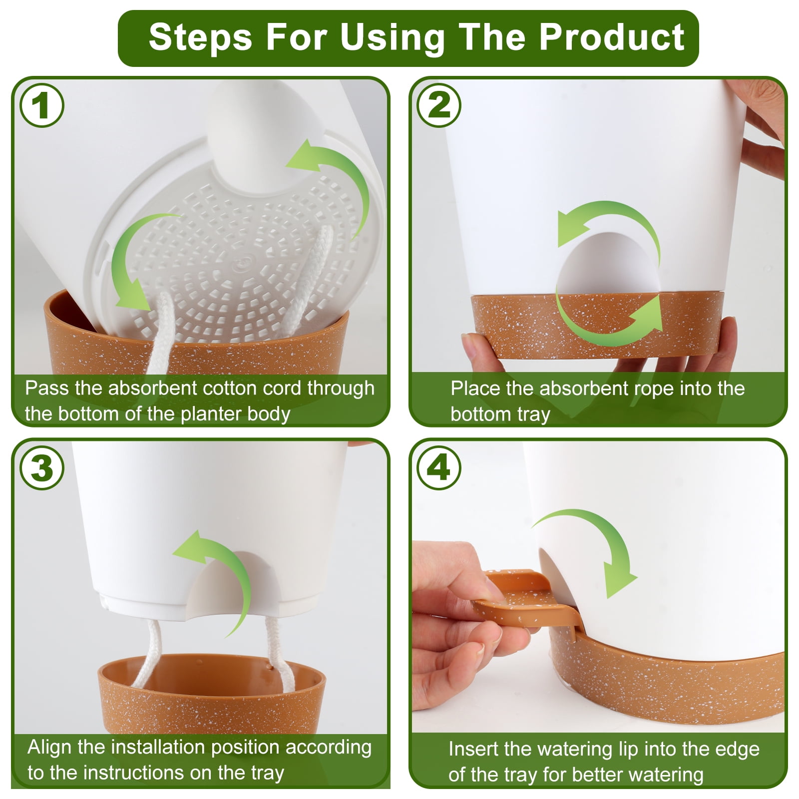 <p>Guirnd Indoor Self Watering Planters with Drainage Holes and Saucers,8,7,6.5,6,5.5,5 inches,White, 6 Pots</p>