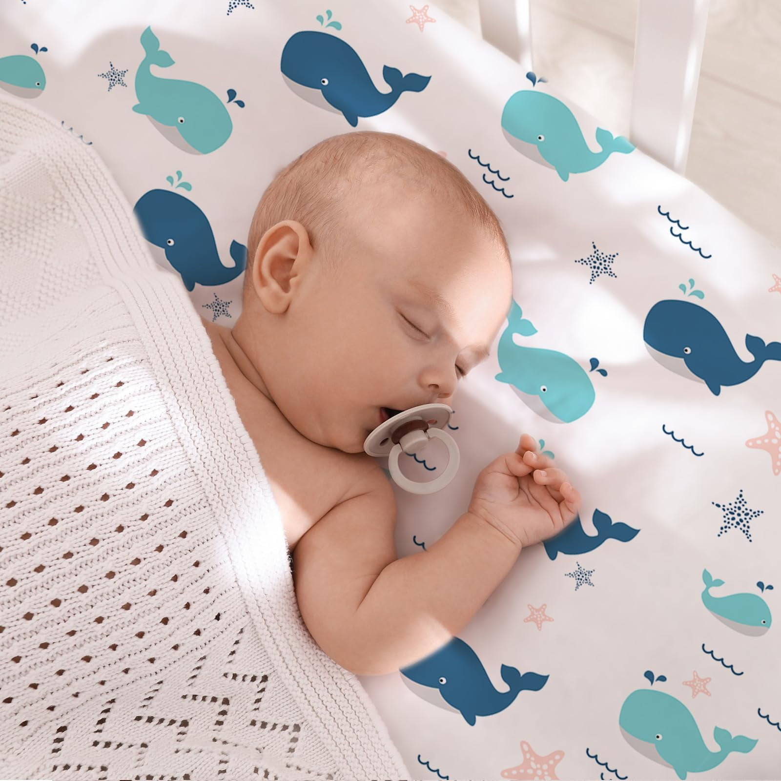 Little Grape Land Crib Sheets for Baby Boys 4 Pack, 28"x 52" Extra Soft Microfiber Crib Sheet Set for Standard Crib & Toddler Mattress Pad, Whale & Truck & Little Bear & Navy Blue