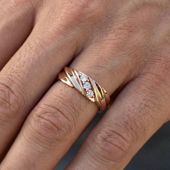 Pompeii 1/10ct Diamond 14K Rose Gold Mens Wedding Ring (H/I,I2)