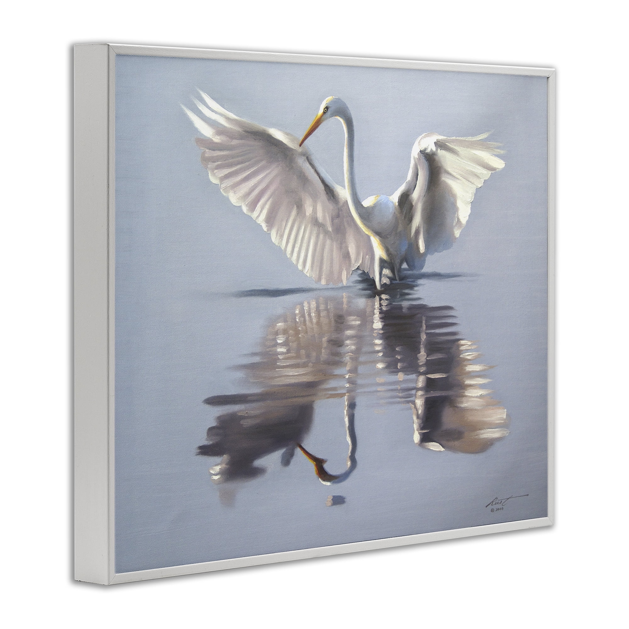 Stupell Industries Egret with Beautiful Wingspan Animals & Insects Painting White Framed Art Print Wall Art, 30 x 24