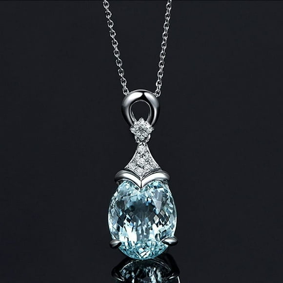Zhuge Vintage Gemstone Silver Natural Chain Aquamarine Jewelry Pendant Necklace