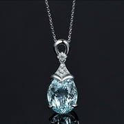 Namzi Vintage Gemstone Silver Natural Chain Aquamarine Jewelry Pendant Necklace