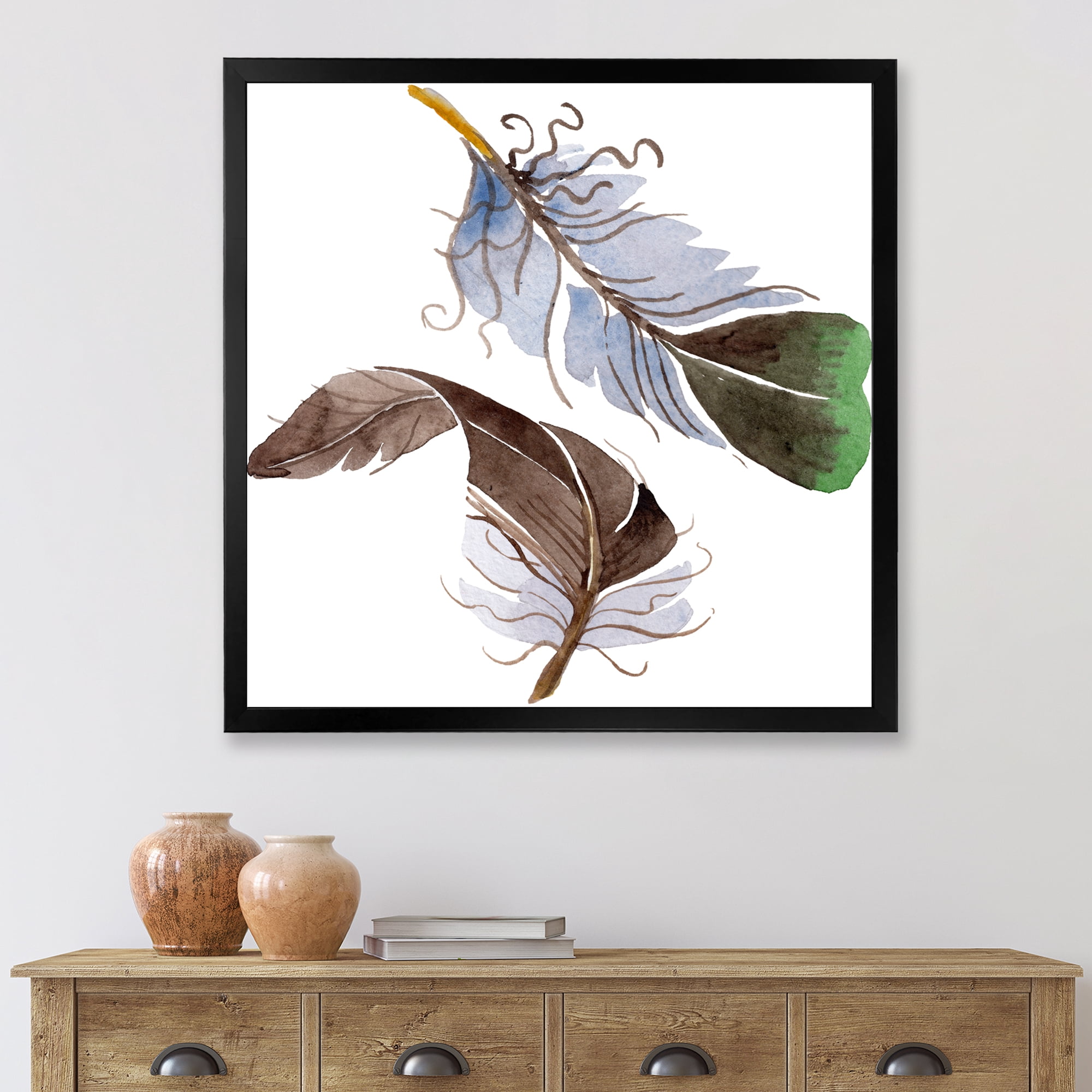 Designart 'Abstract Green Bird Feather From Wing' Bohemian & Eclectic Framed Art Print