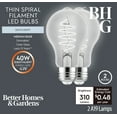 thumbnail image 2 of (2 pack) Better Homes & Gardens A19 LED Vintage Light Bulb, 4 Watts (40W Equivalent), Daylight, Thin Filament, E26, 2PK, 2 of 11