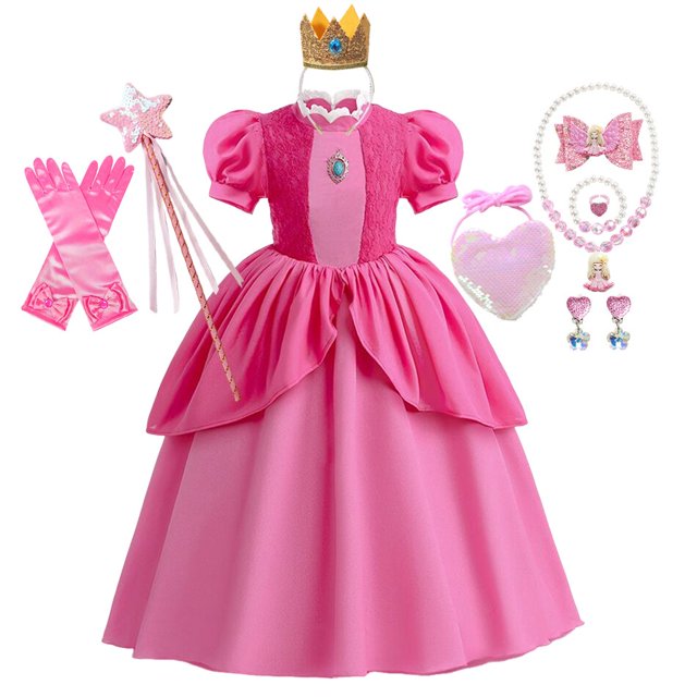 Vestido de Cosplay de princesa melocotón para niña, traje de juego de rol para fiesta de Halloween, trajes de actuación para escenario, ropa de Carnaval para niños Fivean unisex
