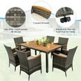 thumbnail image 4 of Pemberly Row 7PCS Patio Rattan Dining Set Acacia Wood Table Cushioned Chair-Gray, 4 of 8