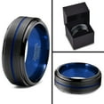 thumbnail image 4 of P. Manoukian Tungsten Wedding Band Ring 10mm for Men Women Black Blue Center Line Beveled Edge Brushed Lifetime Guarantee Size 10.5, 4 of 4