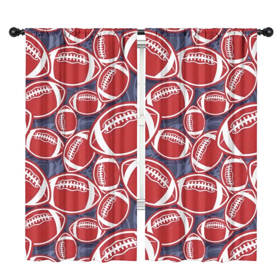 Blackout Kids Curtains,Red Footballs on Blue Pattern Childrens Insulated Curtains Set Of 2,Bedroom Essentials,Toddler Room Decor 42"x84"