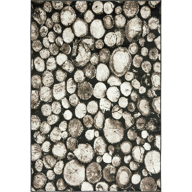 Unique Loom Métro Rustique Cercles Zone Tapis 4' x 6' Rectangle Noir/beige
