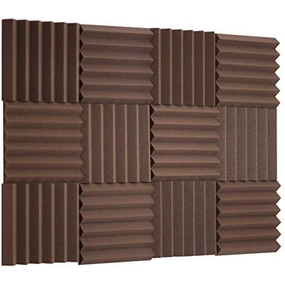 2" Wedge Acoustic Soundproofing Foam Tiles - Brown 12 Pack$$Music
