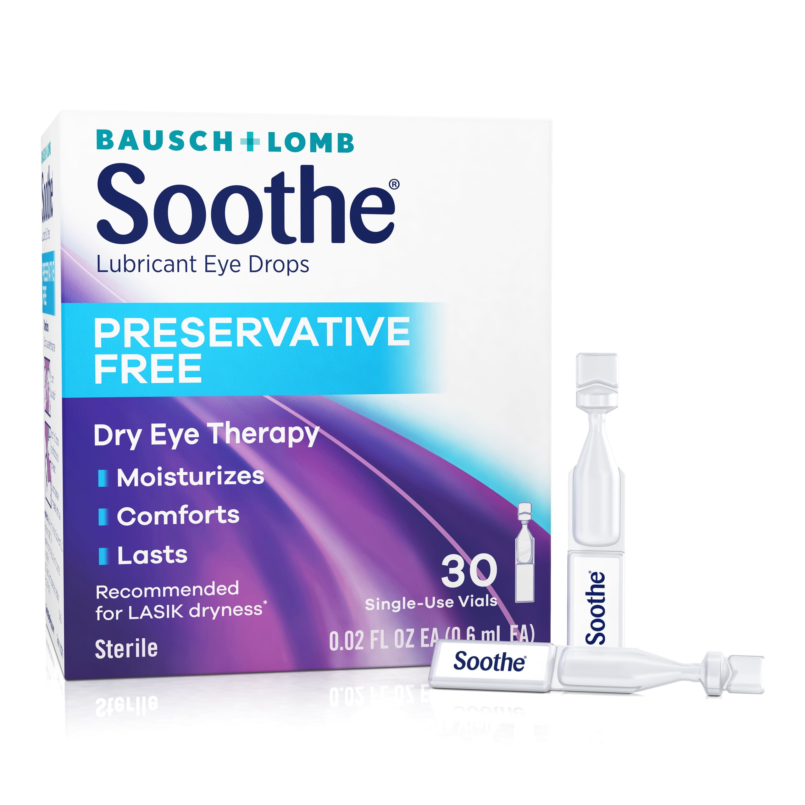 Soothe Preservative Free Eye Drops for Dry Eyes, Lubricating Eye Dropsfrom Bausch + Lomb, 0.02 FL OZ EA (0.6 mL EA) (30-Count)