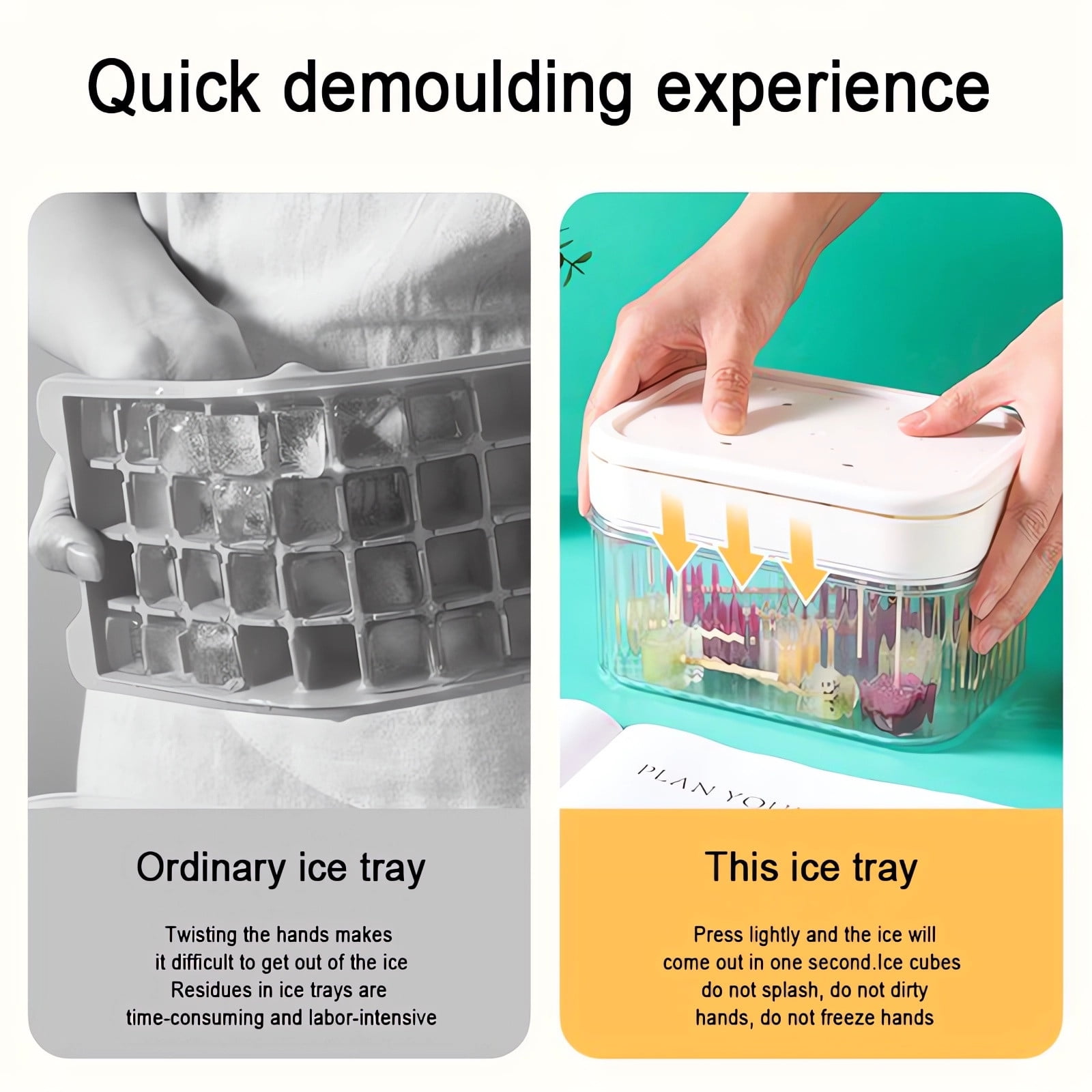 Push Ice Tray With Lid Ice Tray Ice Maker, Easy Release Ice Mold Freezer Ice Tray With Storage Bin Scoop, Large Capacity Ice Container Food Grade Ice Tray Ice Maker