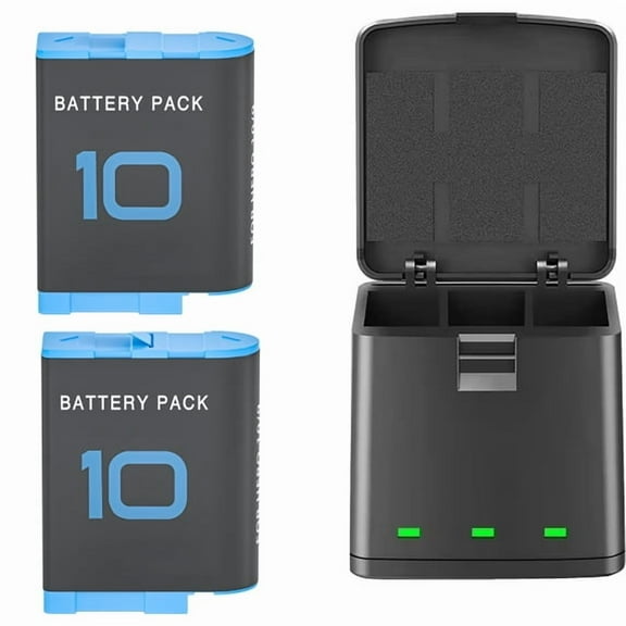 2pack Battery Compatible with Go Pro He ro 10 Black Camera, Battery Charger for Go--pro 9/10/11/12 Battery