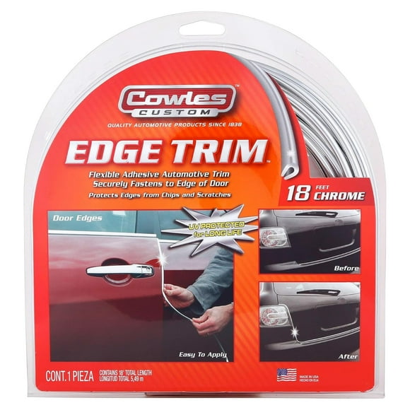 Cowles - Enhanced 18ft Chrome U-Channel Edge Guard Trim, 18ft Rubber Bumper Protector accessory, Door Guard for Cars, Trucks, SUV, ATV, Boats
