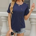 thumbnail image 4 of Women Button Down Tops Plain High Low Hem Tunic Shirts for Teen Girls Crew Neck Short Sleeve T Shirt Loose Lightweight Tees, 4 of 6