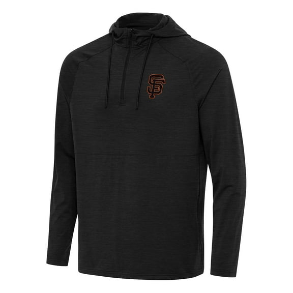 Men's Antigua Heather Black San Francisco Giants Spikes Quarter-Zip Pullover Hoodie