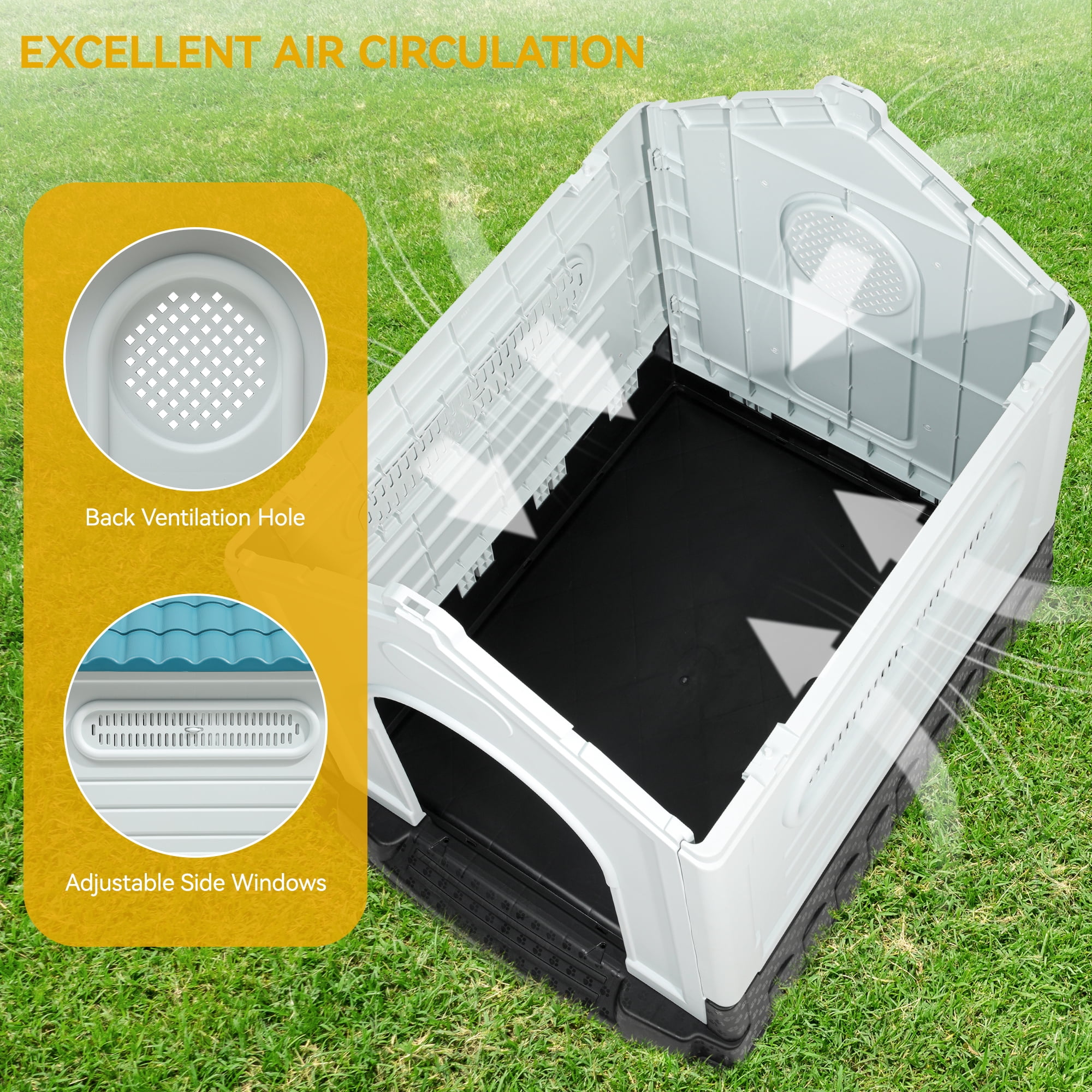 Dextrus Foldable Large Outdoor Dog House - Spacious and Functional Shelter for Your Canine (41.3"L*34.6"W*39"H) Companion for Small, Medium, and Large Dogs