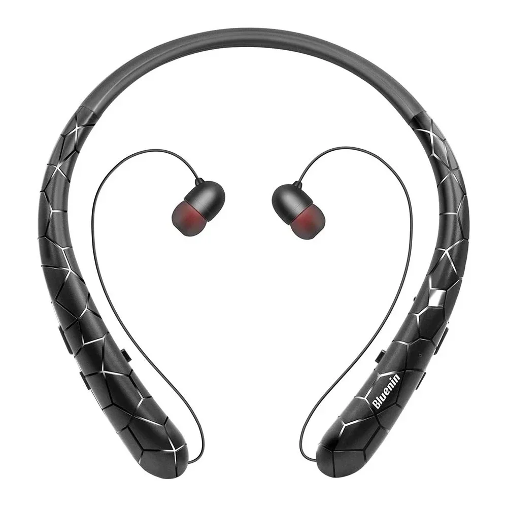 Neckband Headset Workout Headphones Bluetooth Noise Canceling Retractable Earbud