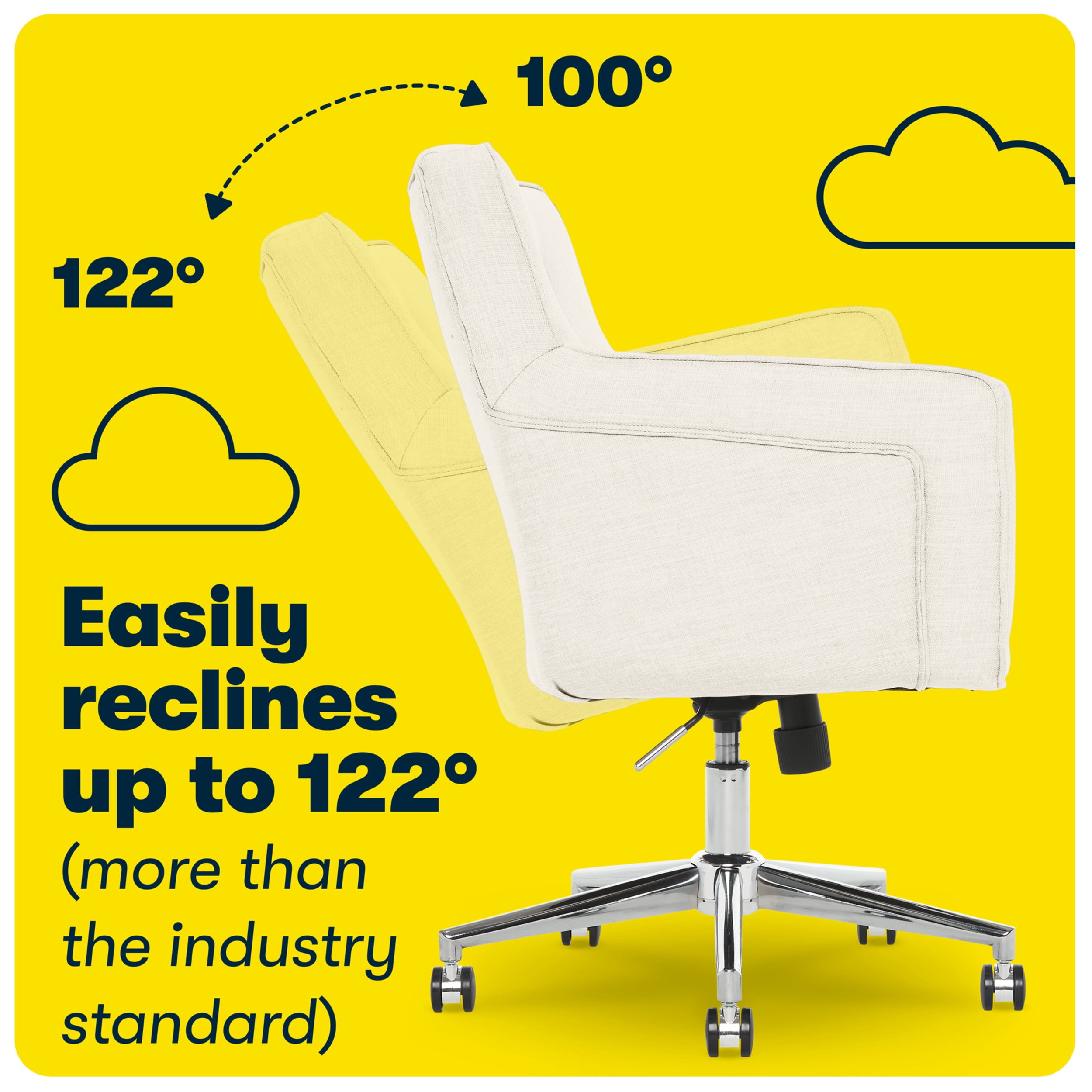 Serta Ashland Home Office Desk Chair with Button Tufted Mid-Back, Memory Foam Cushion and Padded Arms, Modern Vanity Armchair with Wheels for Bedroom, Chrome Metal Base, Ivory