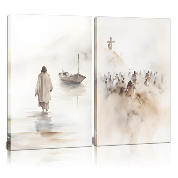 2Pcs  Jesus Art Canvas Wall Decor God Poster Minimalist Boho Home Pictures Posters Prints Religious Paintings Room Bedroom Church Decorations