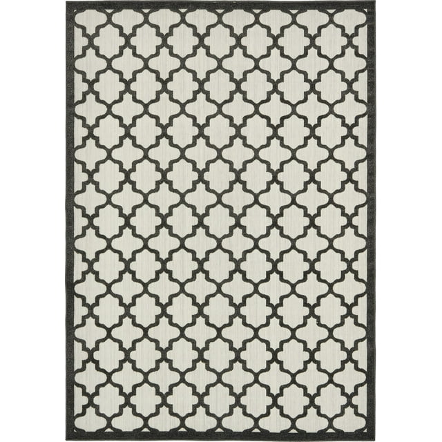 Unique Loom Trellis Collection Carved Geometric Transitional Indoor and Outdoor Flatweave Area Rug, 7' x 10', Black/Ivory