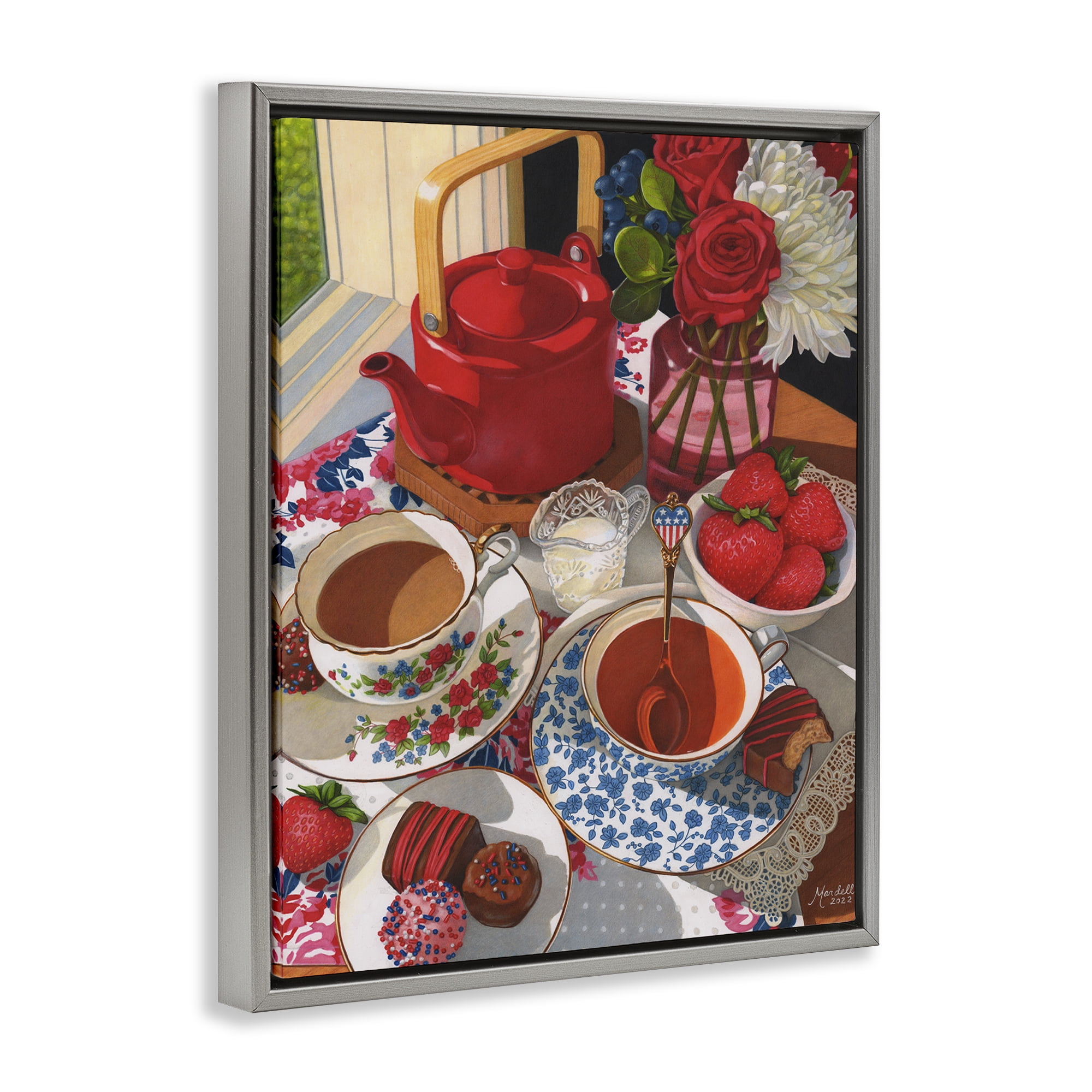 Stupell Industries Patriotic Tea Party Food & Beverage Painting Gray Floater Framed Art Print Wall Art, 25 x 31