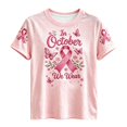 thumbnail image 4 of Weikingp Breast Cancer Shirts for Women Short Sleeve Casual Tops Cute Love Heart Ribbon Graphic Print Tee Vintage Floral T Shirt Baseball Shirt Going Out Tops Pink S, 4 of 5