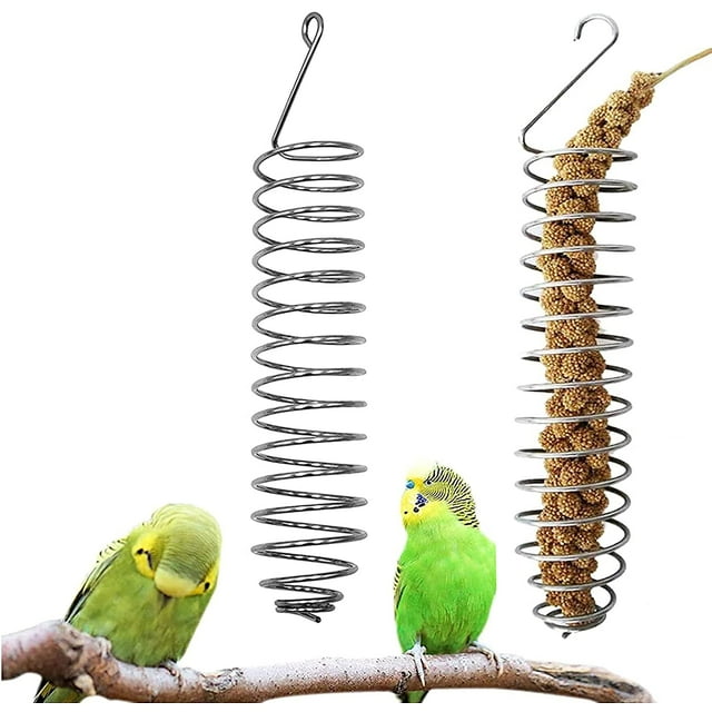Comederos de frutas, 2 piezas Comedero de pájaros en espiral Accesorios de alimentación en jaula Comedero de frutas y verduras Cesta de pájaros para loros Comida para pájaros o animales pequeños para masticar y jugar. ER
