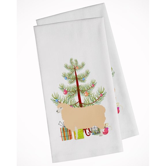 Carolines Treasures BB9341WTKT English Leicester Longwool Sheep Christmas White Kitchen Towel Set of 2 Dish Towels Teal