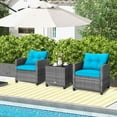 thumbnail image 5 of Costway 3-Piece Rattan Outdoor Patio Dining Set with Side Table Armrest, Gray/Turquoise, 5 of 10